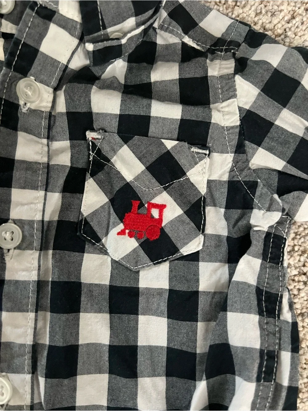 Carters Black & White Buffalo Plaid Button-Up with snap closure Baby Bodysuit 3M